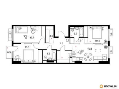 3-комн. квартира, 80.7 м&sup2;