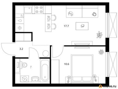 1-комн. квартира, 35.2 м&sup2;