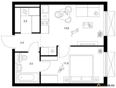 1-комн. квартира, 35.6 м&sup2;