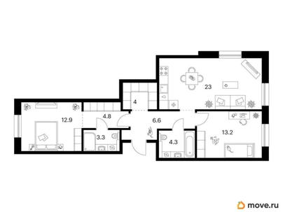 2-комн. квартира, 72.1 м&sup2;