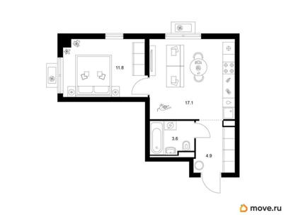1-комн. квартира, 37.4 м&sup2;