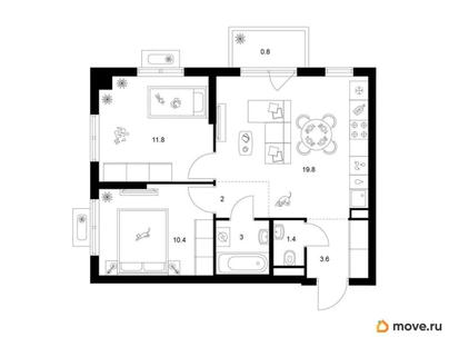 2-комн. квартира, 52.8 м&sup2;