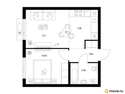 1-комн. квартира, 38.22 м&sup2;