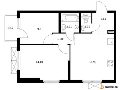 2-комн. квартира, 51.4 м&sup2;