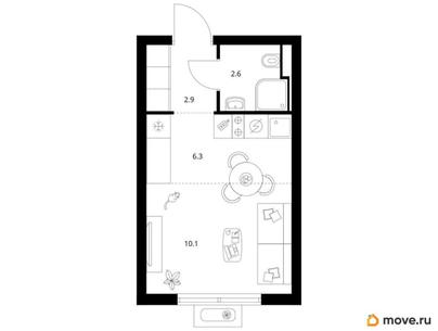 студия, 21.9 м&sup2;