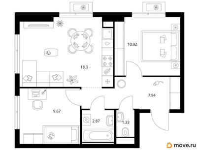 2-комн. квартира, 51.03 м&sup2;