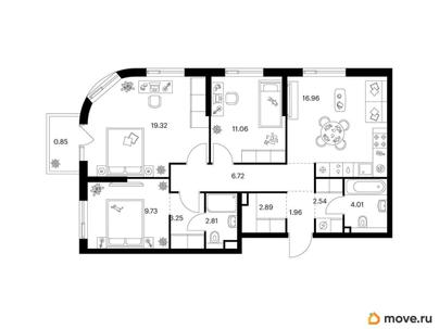 3-комн. квартира, 82.1 м&sup2;