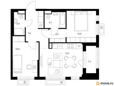 2-комн. квартира, 56.2 м&sup2;