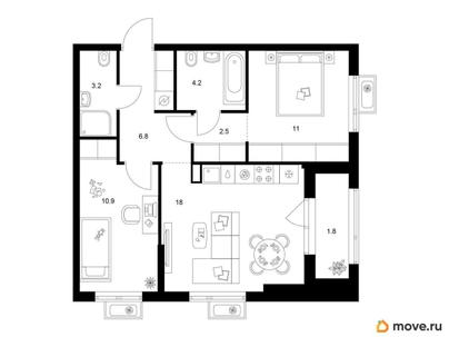 2-комн. квартира, 58.4 м&sup2;