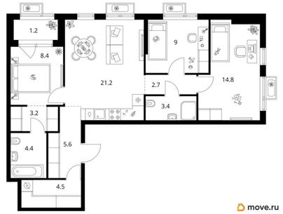 3-комн. квартира, 78.4 м&sup2;