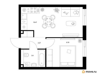 1-комн. квартира, 33.43 м&sup2;
