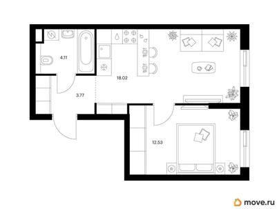 1-комн. квартира, 38.43 м&sup2;