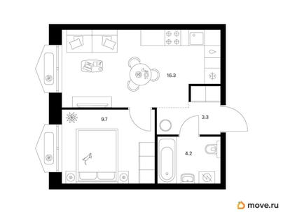 1-комн. квартира, 33.5 м&sup2;