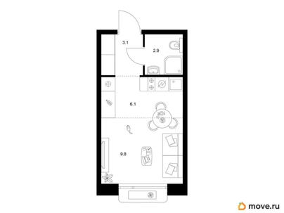 студия, 21.9 м&sup2;