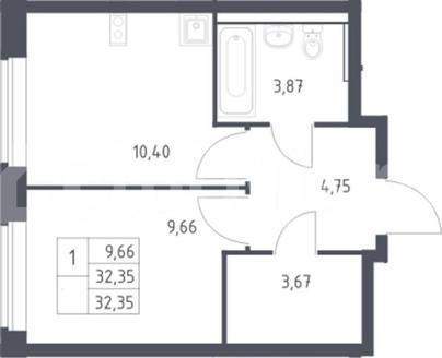 1-комн. квартира, 32.4 м&sup2;